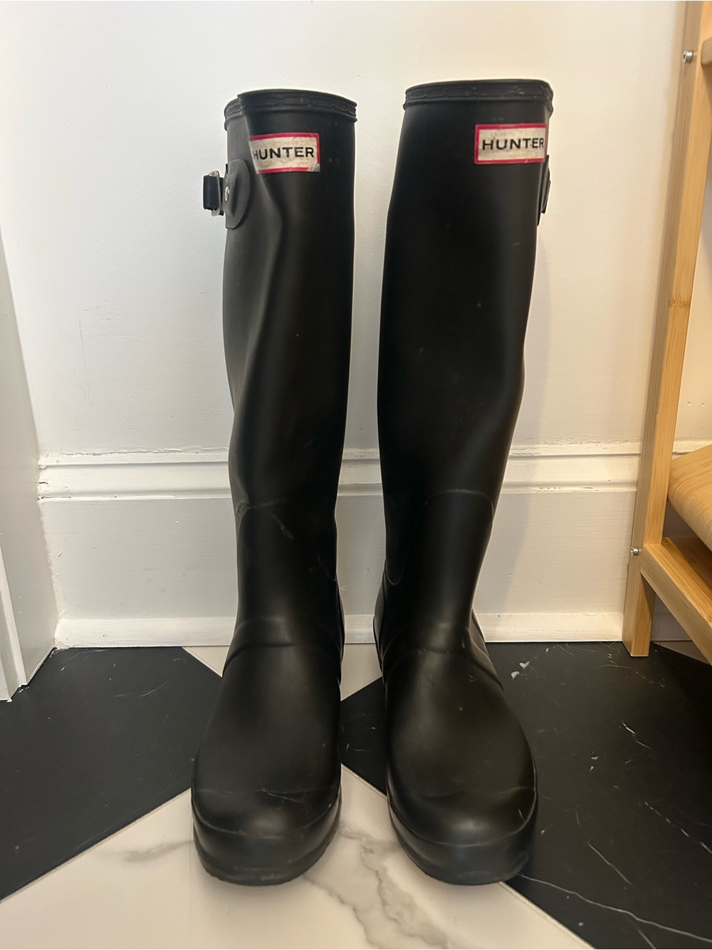 Hunter Women’s Tall Black Gloss Rain Boots with Side Buckle